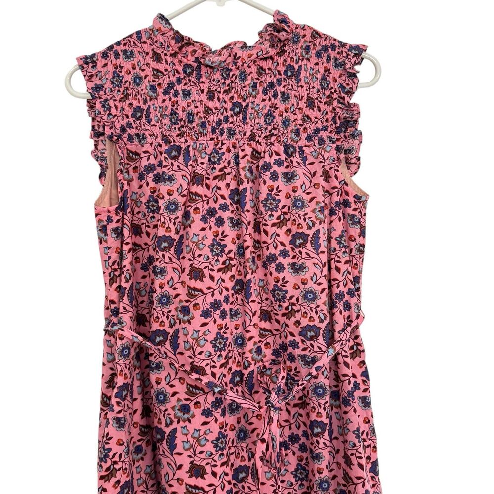 BODEN Size 6 R Floral Sleeveless Smocked Mini Dress ruffles Pink Spring summer - Picture 6 of 11